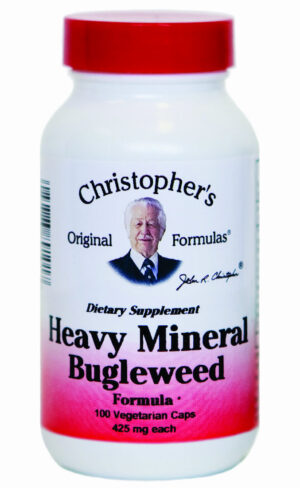 Dr. Christopher's Heavy Mineral Bugleweed Formula bottle featuring 100 vegetarian capsules