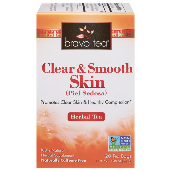 Bravo Teas And Herbs  Clear And Smooth Skin Tea with Herbal Blend, Supports Skin Health, Promotes Detoxification, Boosts Radiance, Vegan, Gluten-Free, 20 Tea Bags