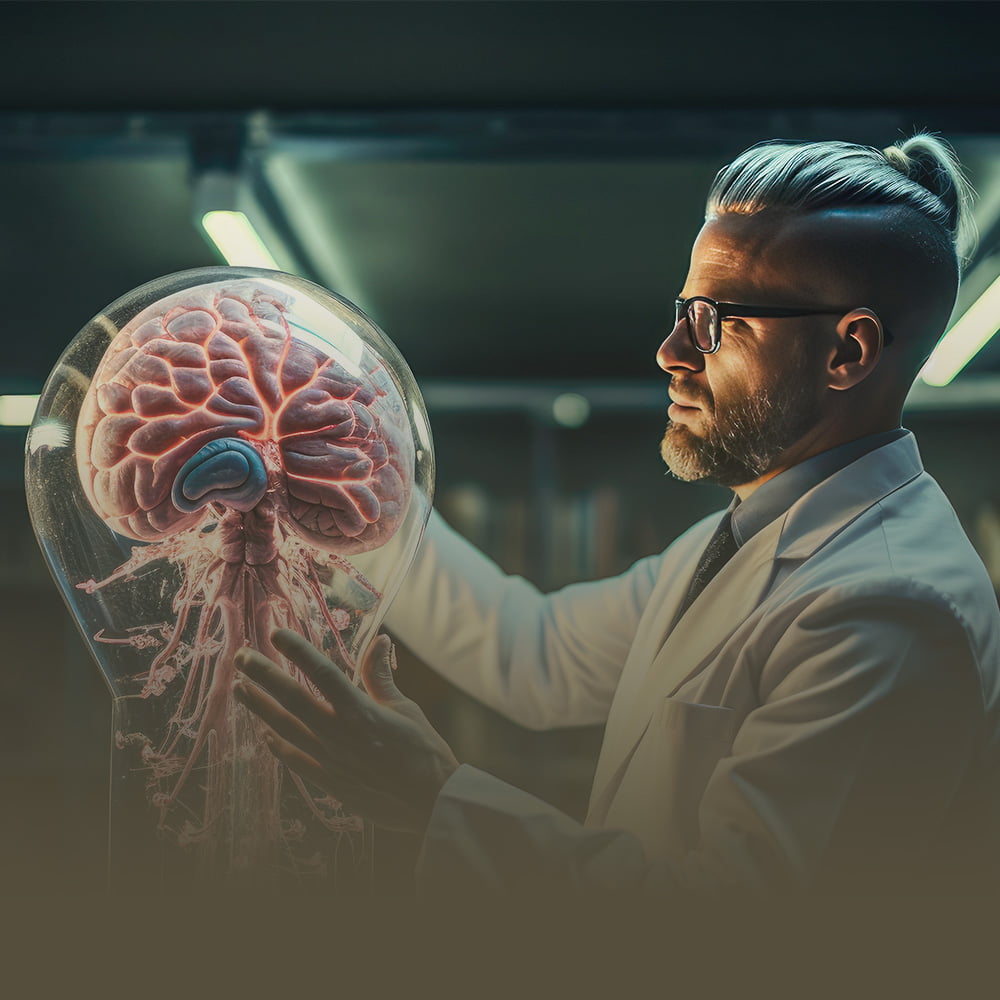 Man holding a human brain indicating cognitive health